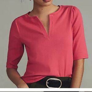 Maeve Split-Neck Top Anthropologie Anthro Ribbed Medium Shirt